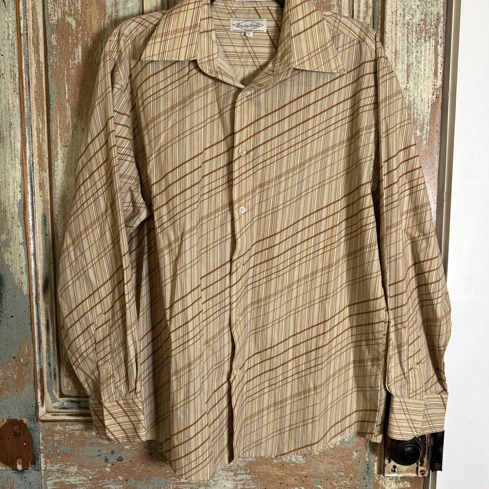 VINTAGE Eighty Eight Button Up Shirt Adult Size L Beige Casual Mens 90s